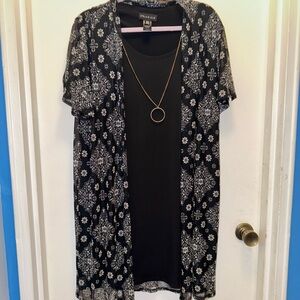 Black and White Patterned Cardigan with Necklace